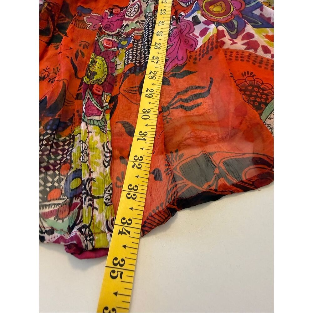 Casual Studio Top Multicolor Patchwork Look Semi Sheer Size L Whimsical, Retro - Picture 10 of 14